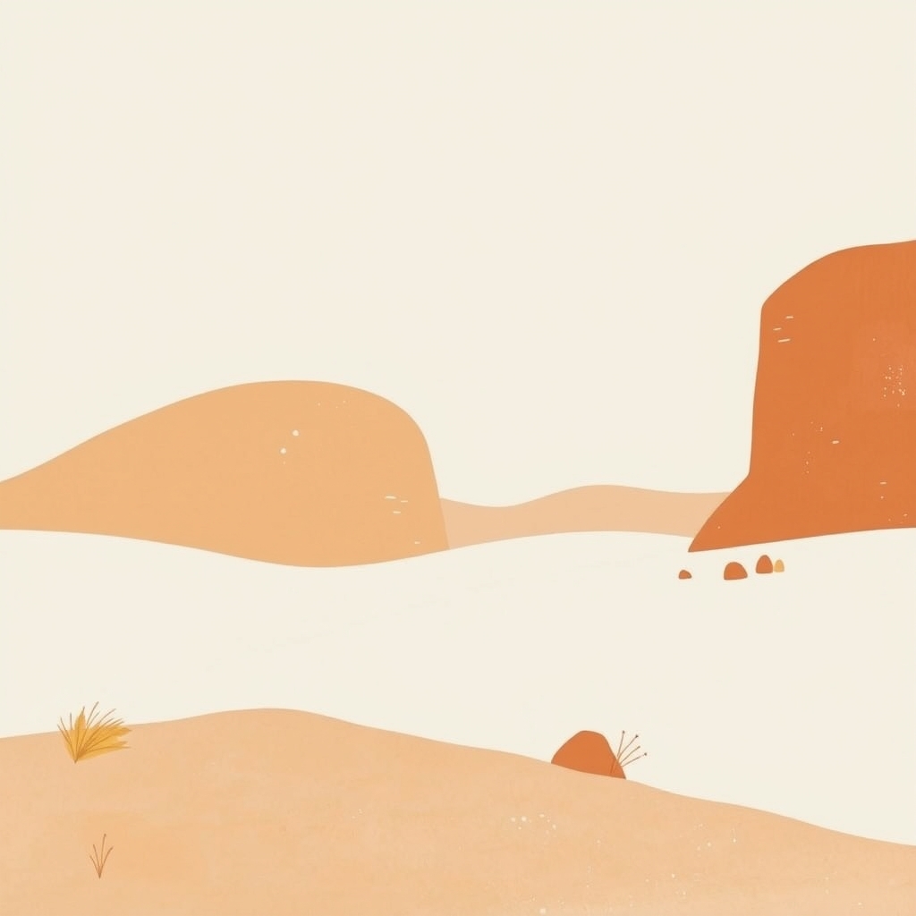 Ilustração abstrata contemplativa em tons creme e terracota, evocando serenidade e a beleza de amar o destino com Amor Fati.
