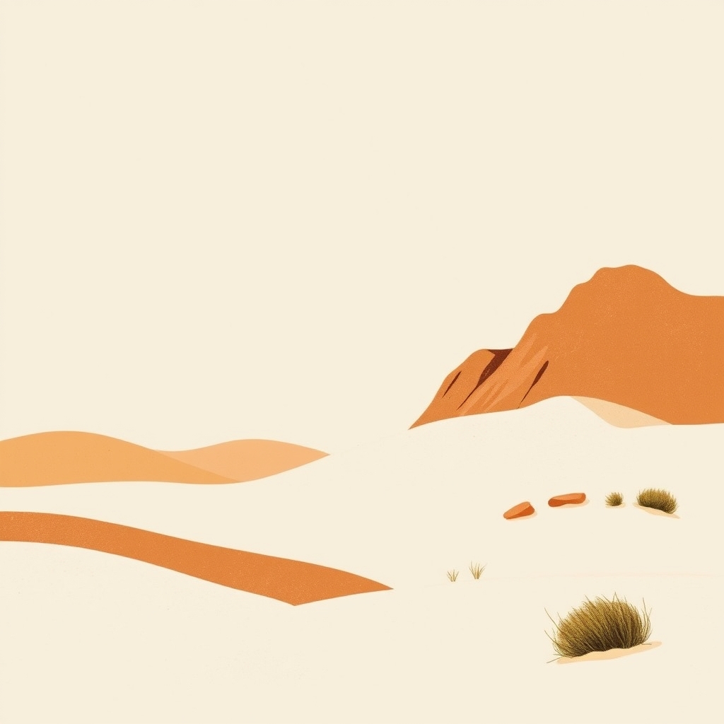 Paisagem matinal abstrata em tons creme e terracota, evocando serenidade estoica para lidar com pessoas difíceis.