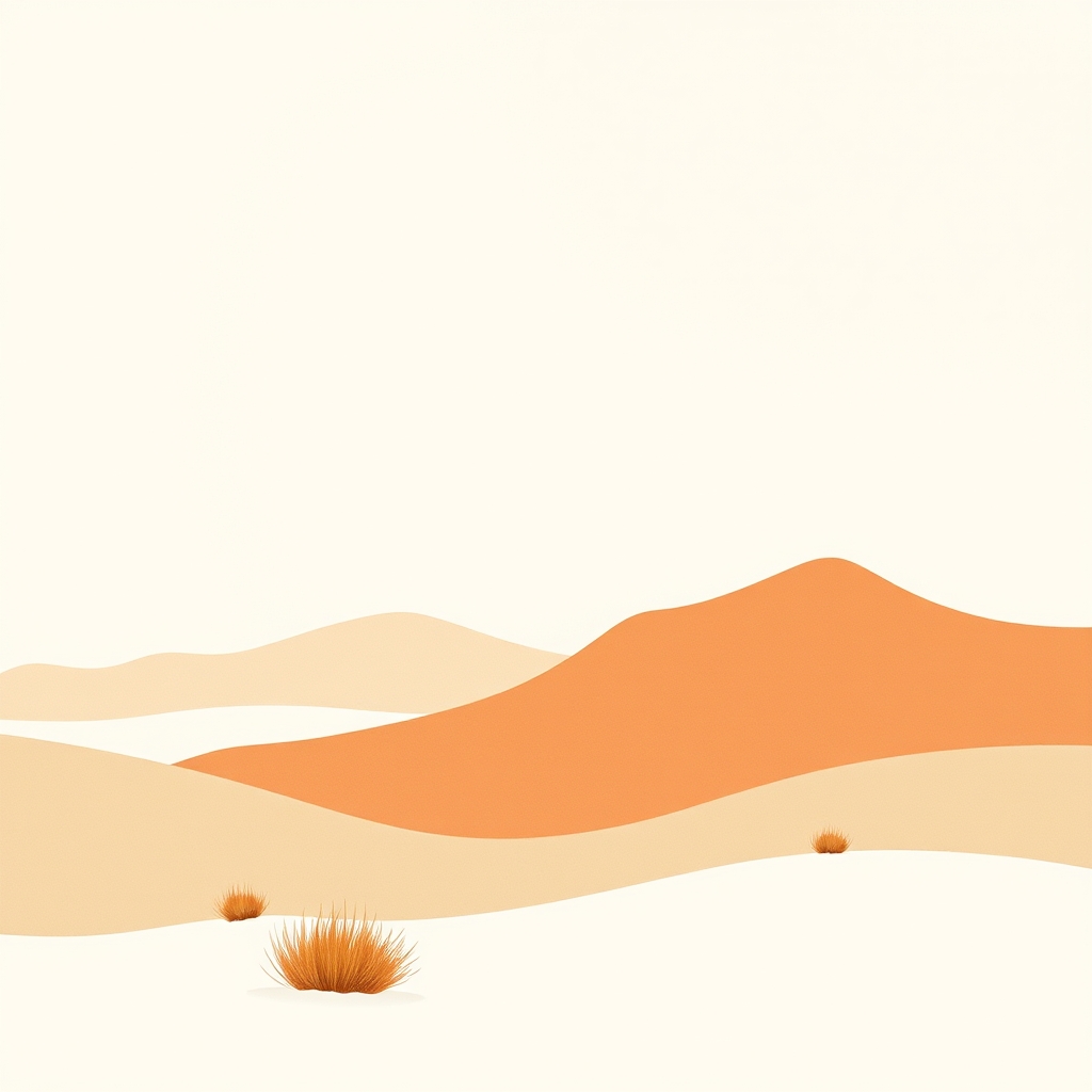 Paisagem abstrata minimalista em tons creme e terracota, evocando serenidade e o início de uma jornada para parar de procrastinar.